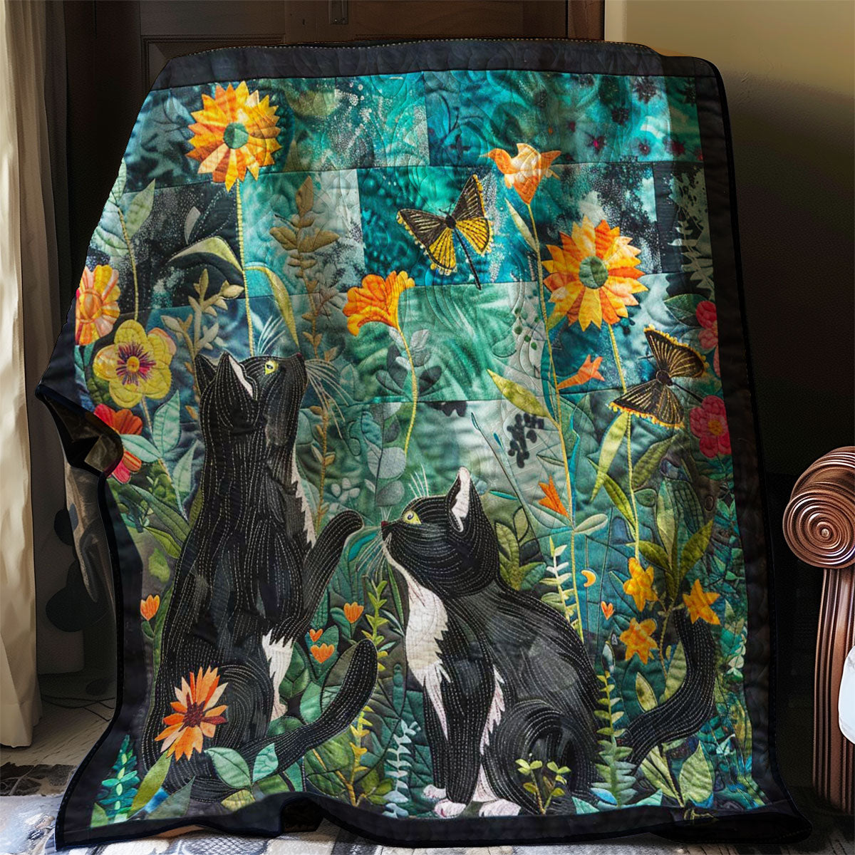 Tuxedo Cats Catch Buffterfly Quilt Blanket Throw Blankets For Couch Thoughtful Christmas Gifts For Wife