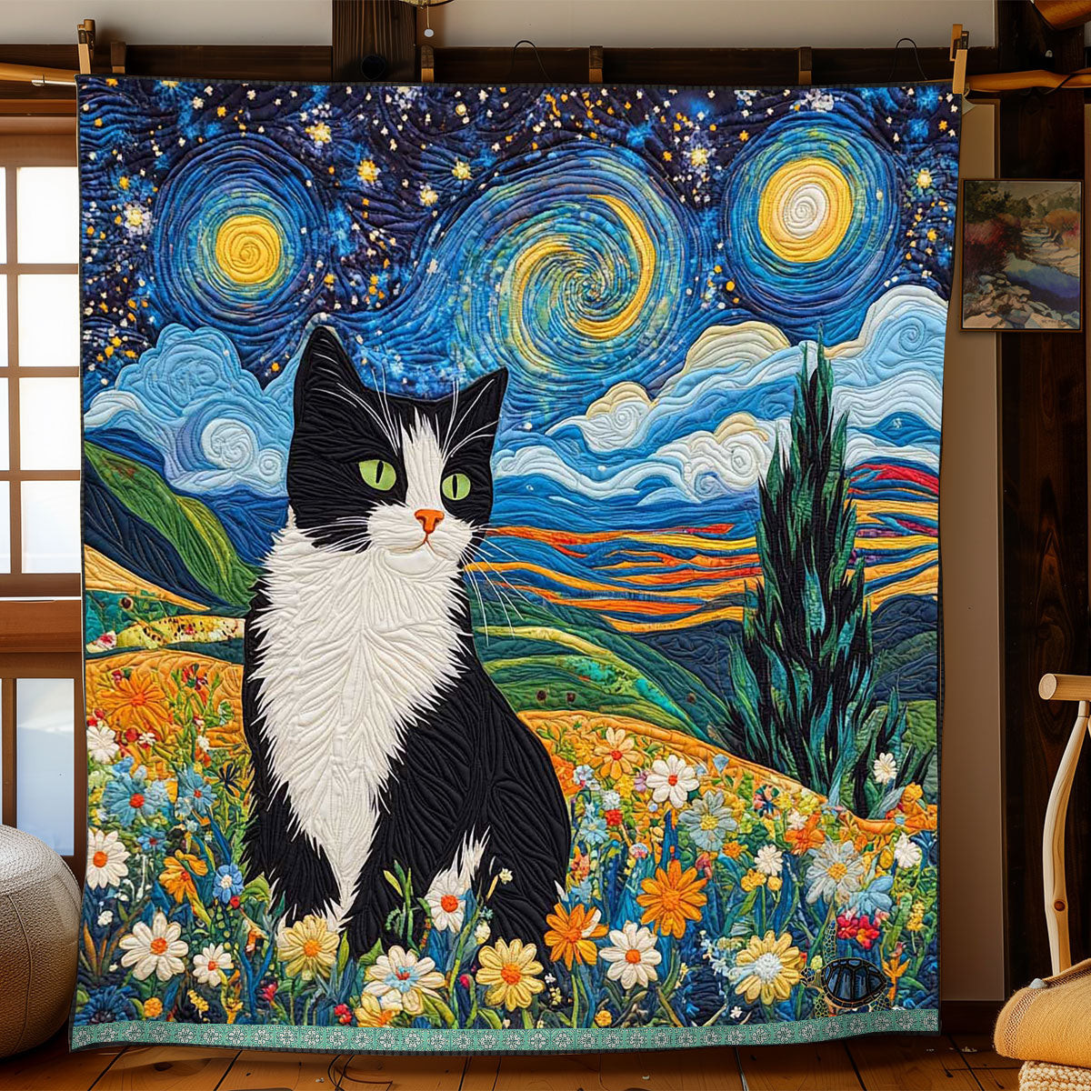 Tuxedo Starry Night Flower Field Xmas Quilted Blanket Blanket Coolf Gifts For Married Couples
