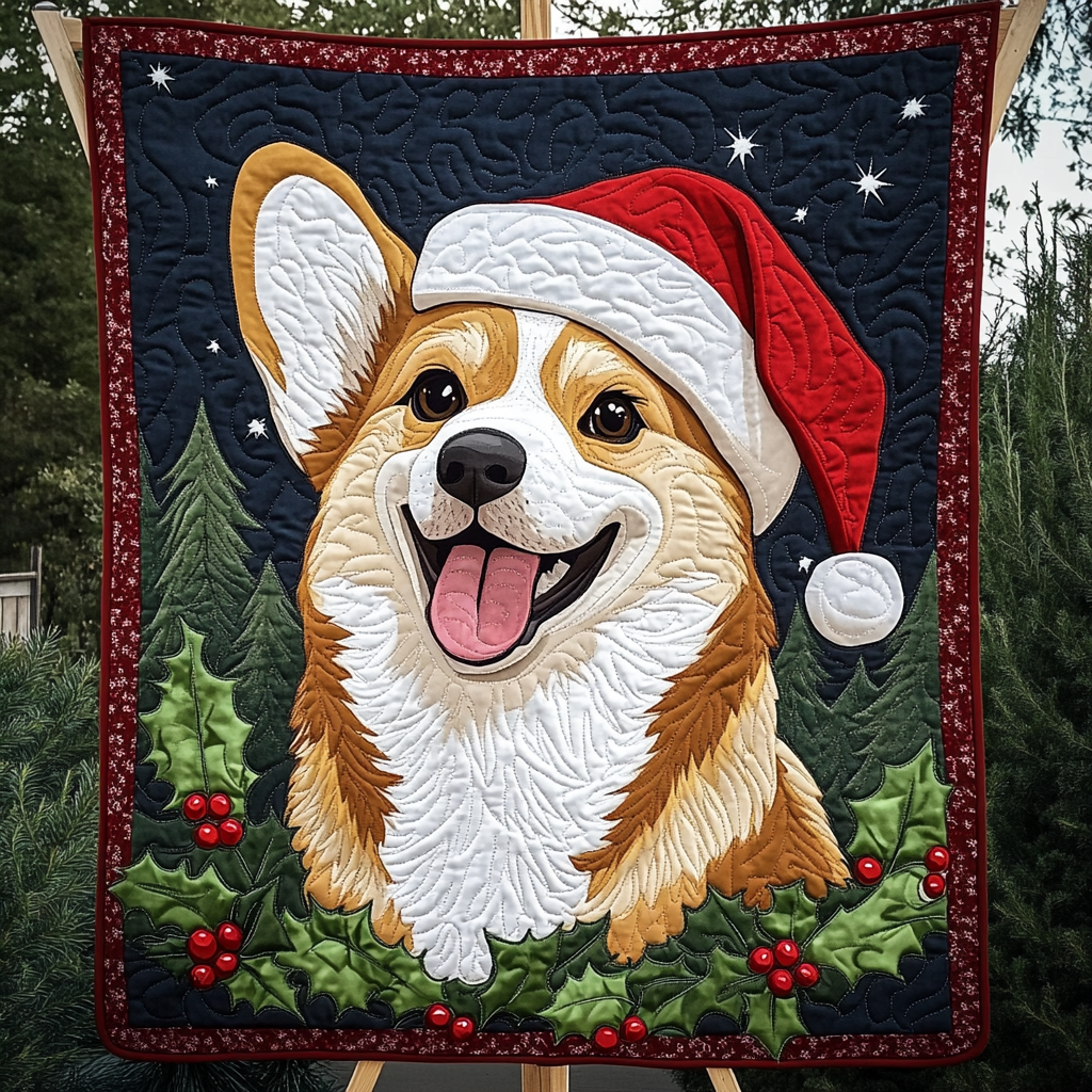 Twas the Night with Corgis Quilted Blanket Great Dog Christmas Gifts