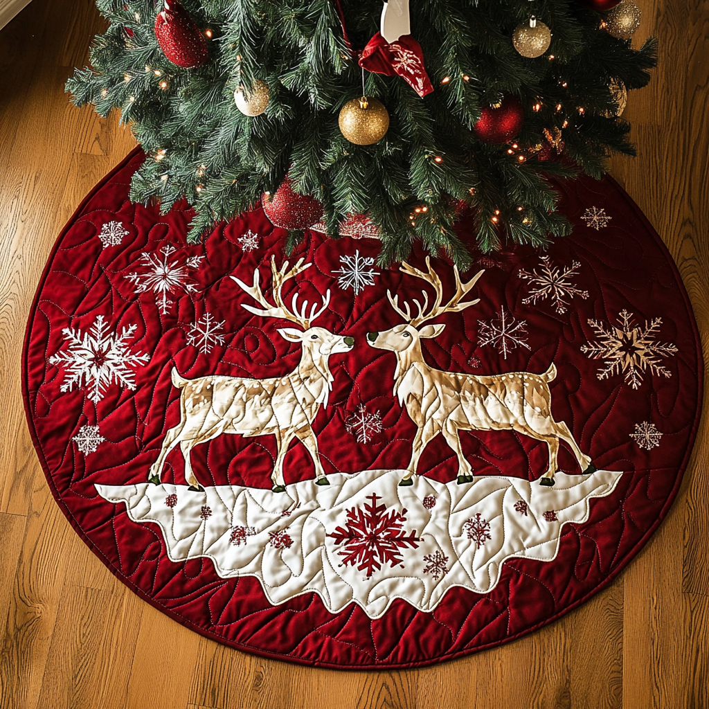 Twilight Antlers Christmas Quilted Tree Skirt Heartwarming Christmas Tree Skirt Gift for Loved Ones
