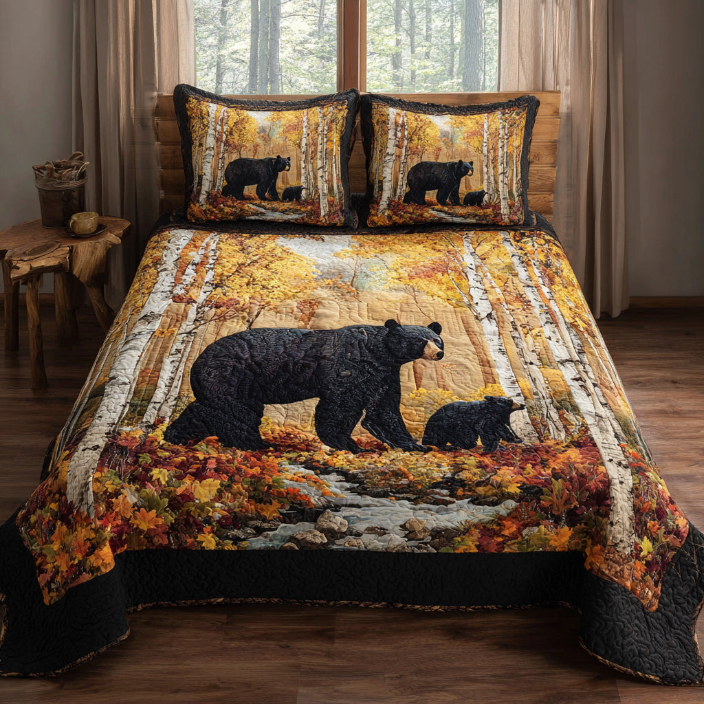 Twilight Black Bear Quilted Bedding Set Holiday Season Duvet Cover Set Gifts For Wildlife Enthusiasts