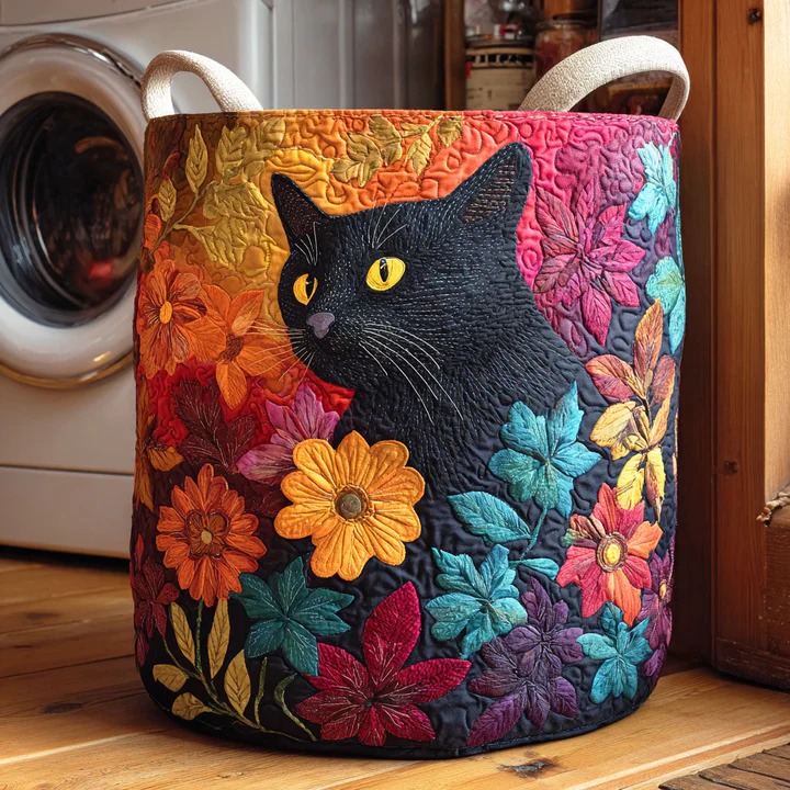 Twilight Bloom Mystic Floral Quilted Laundry Basket Boho Home Decor Best Gift For Flower Lovers