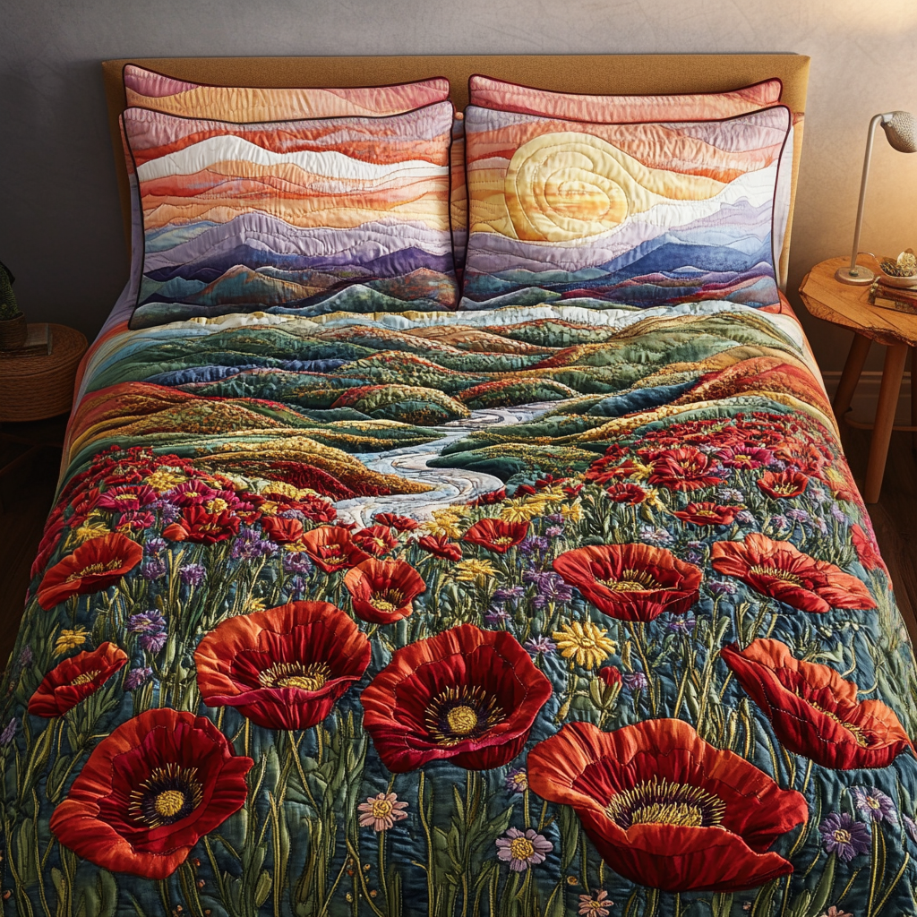 Twilight Bloom Quilted Bedding Set Thoughtful Bedding Gift for Cozy Winter Nights