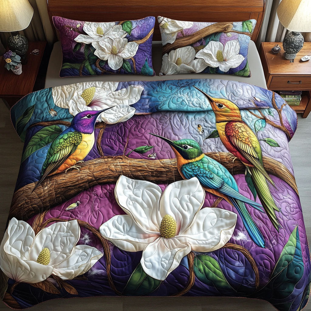 Twilight Blossom Song Quilted Bedding Set Bed Decorations Novelty Hummingbird Presents