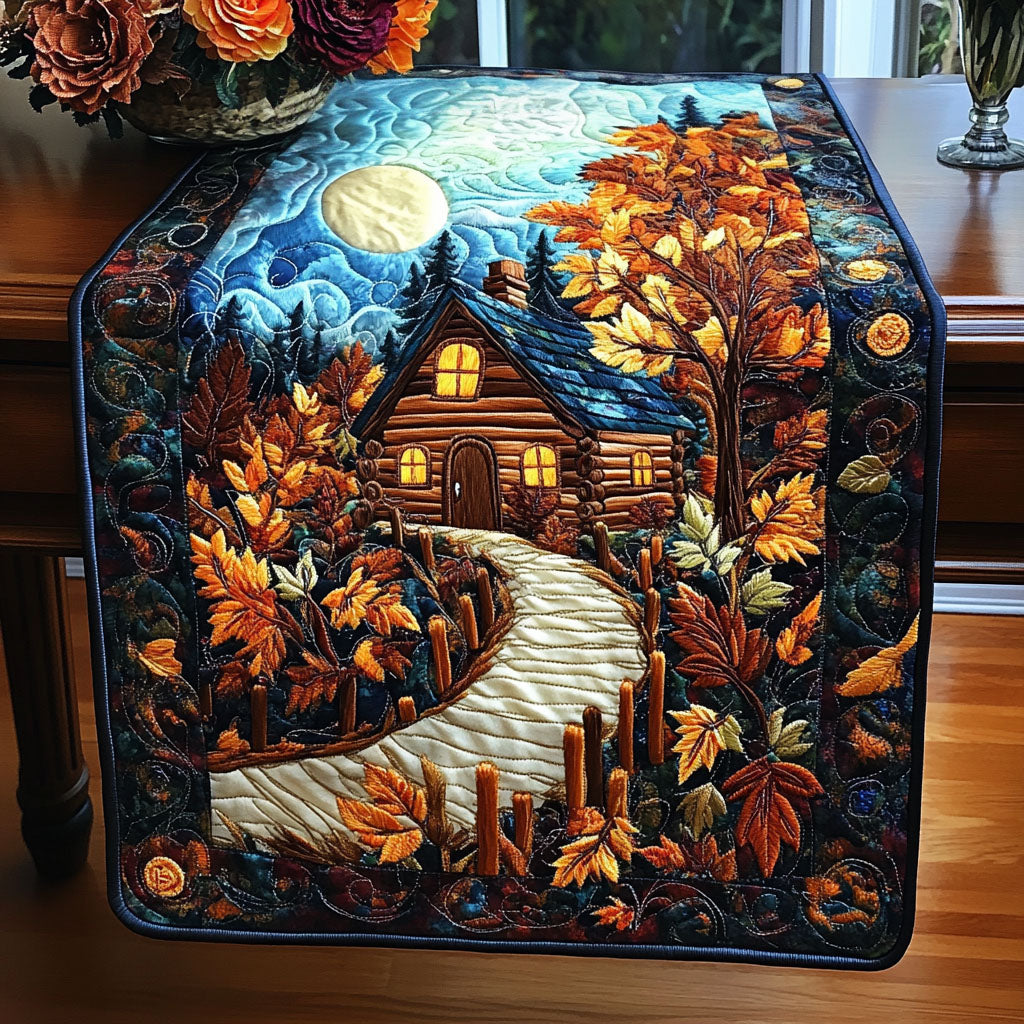 Twilight Cabin Glow Quilted Table Runner Dining Room Table Decor Gift Ideas For Nature Lovers