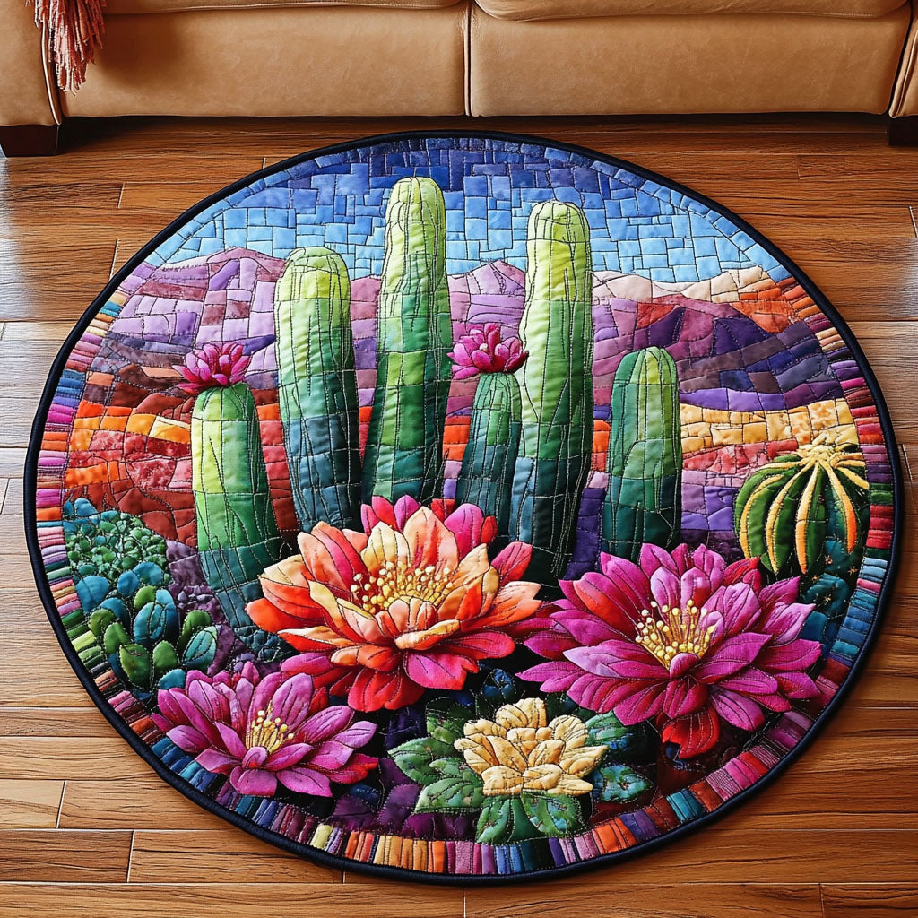 Twilight Cactus Quilted Round Mat Entryway Decor Cactus Gifts For Women