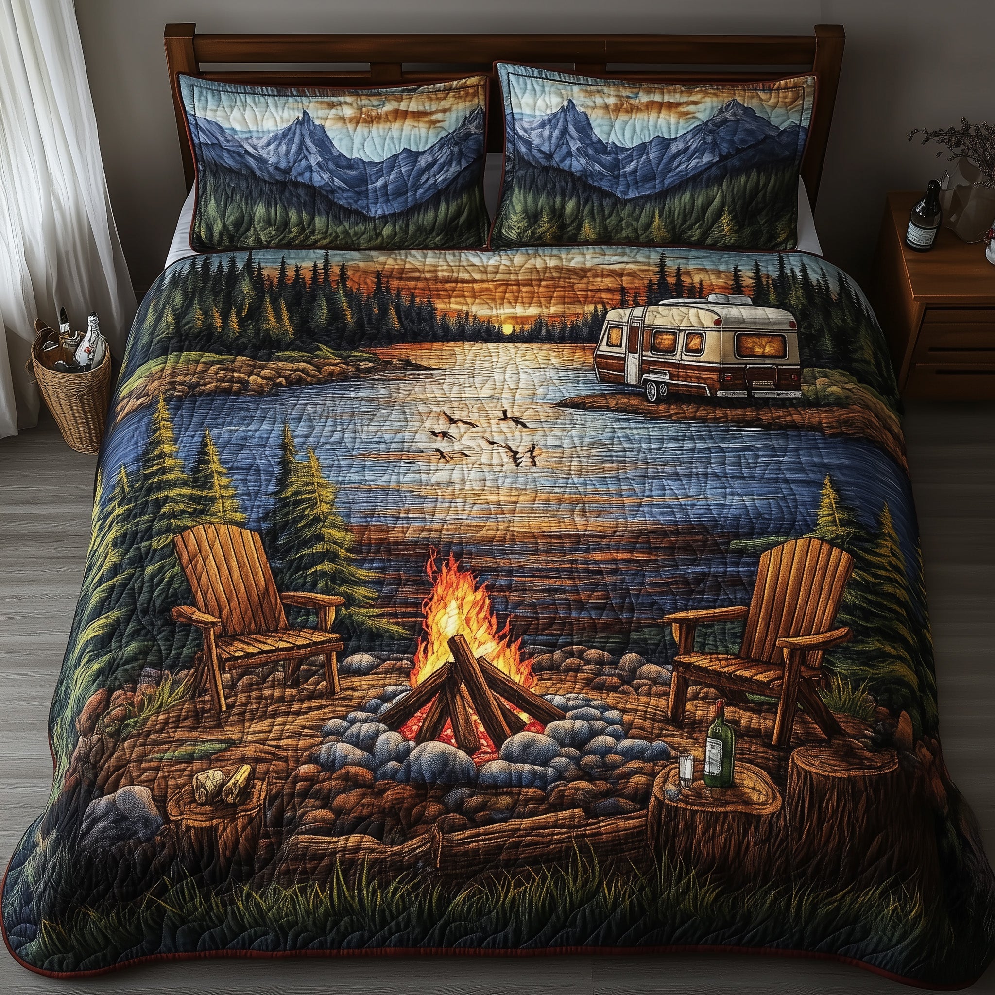 Twilight Camp Serenity Quilted Bedding Set Duvet Cover Bed Sheet Unique Camping Themed Gifts