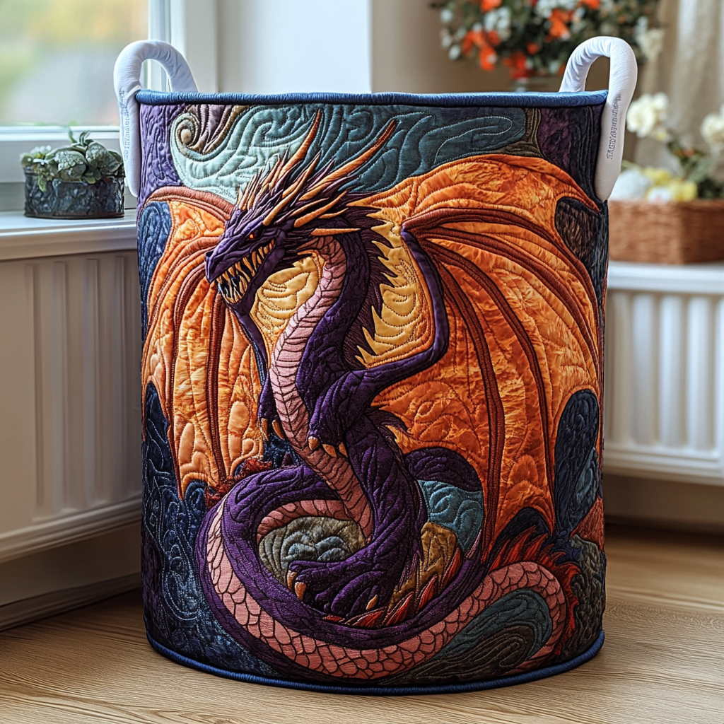 Twilight Dragon Quilted Laundry Basket Holiday Gift For Laundry Lovers
