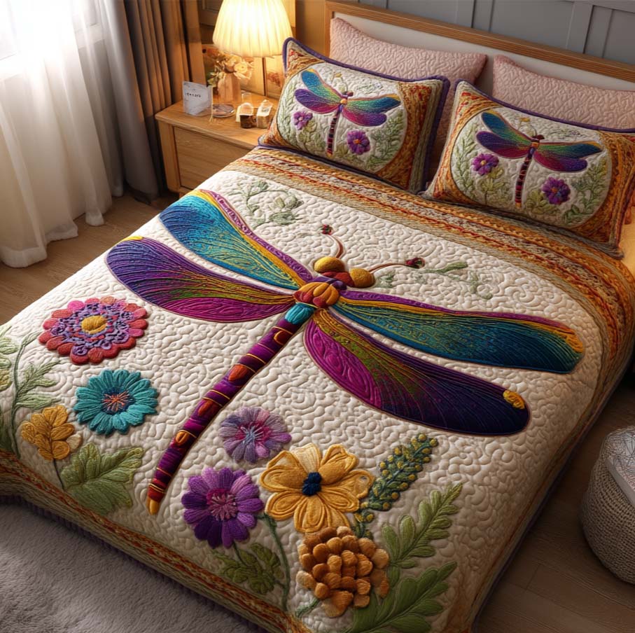 Twilight Dragonfly Quilted Bedding Set Bed Room Decoration Dragonfly Gift Items