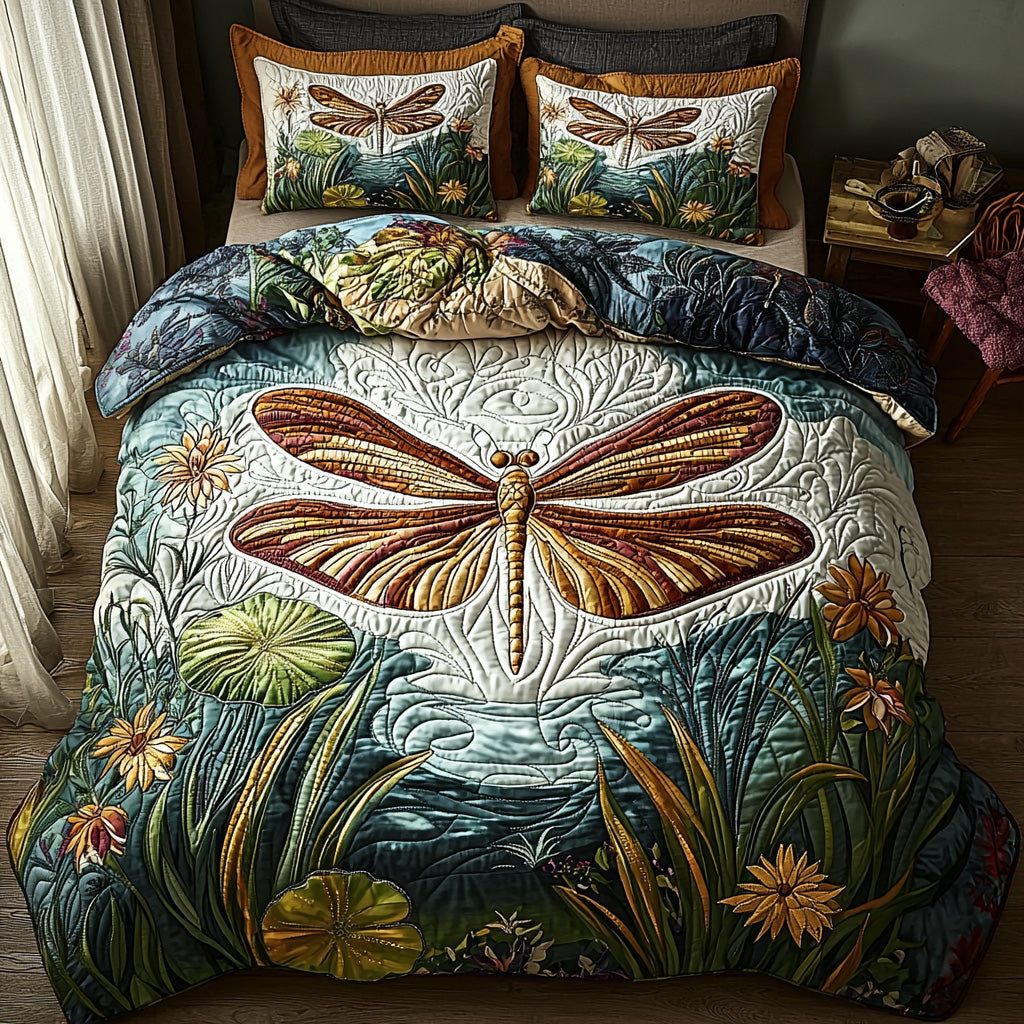 Twilight Dragonfly Quilted Bedding Set Cozy Bedroom Decor Presents For Dragonfly Lovers Women