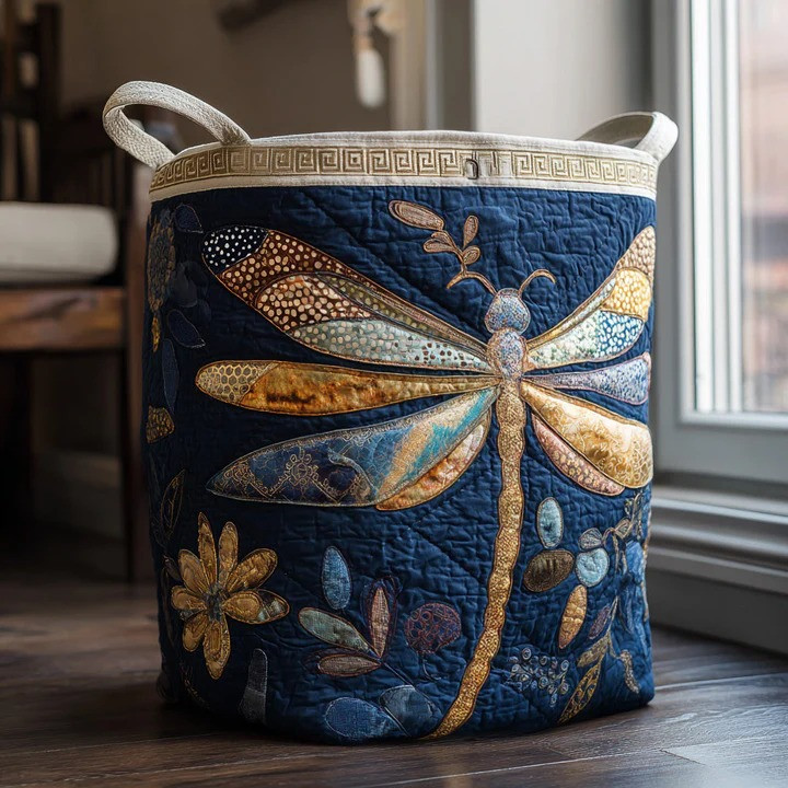 Twilight Dragonfly Quilted Laundry Basket Mystical Insect Home Organizer Best Gift For Nature Lovers
