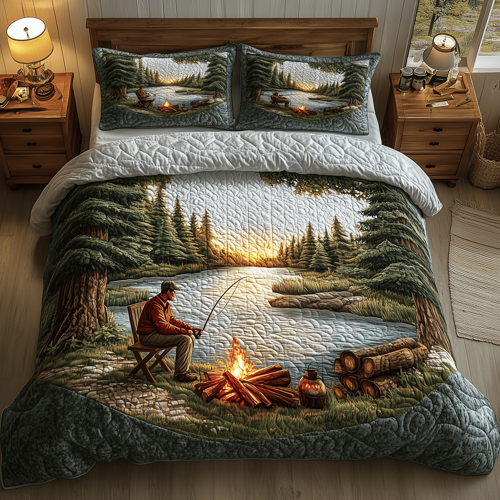 Twilight Fishing Quilted Bedding Set Best Fishing Gifts