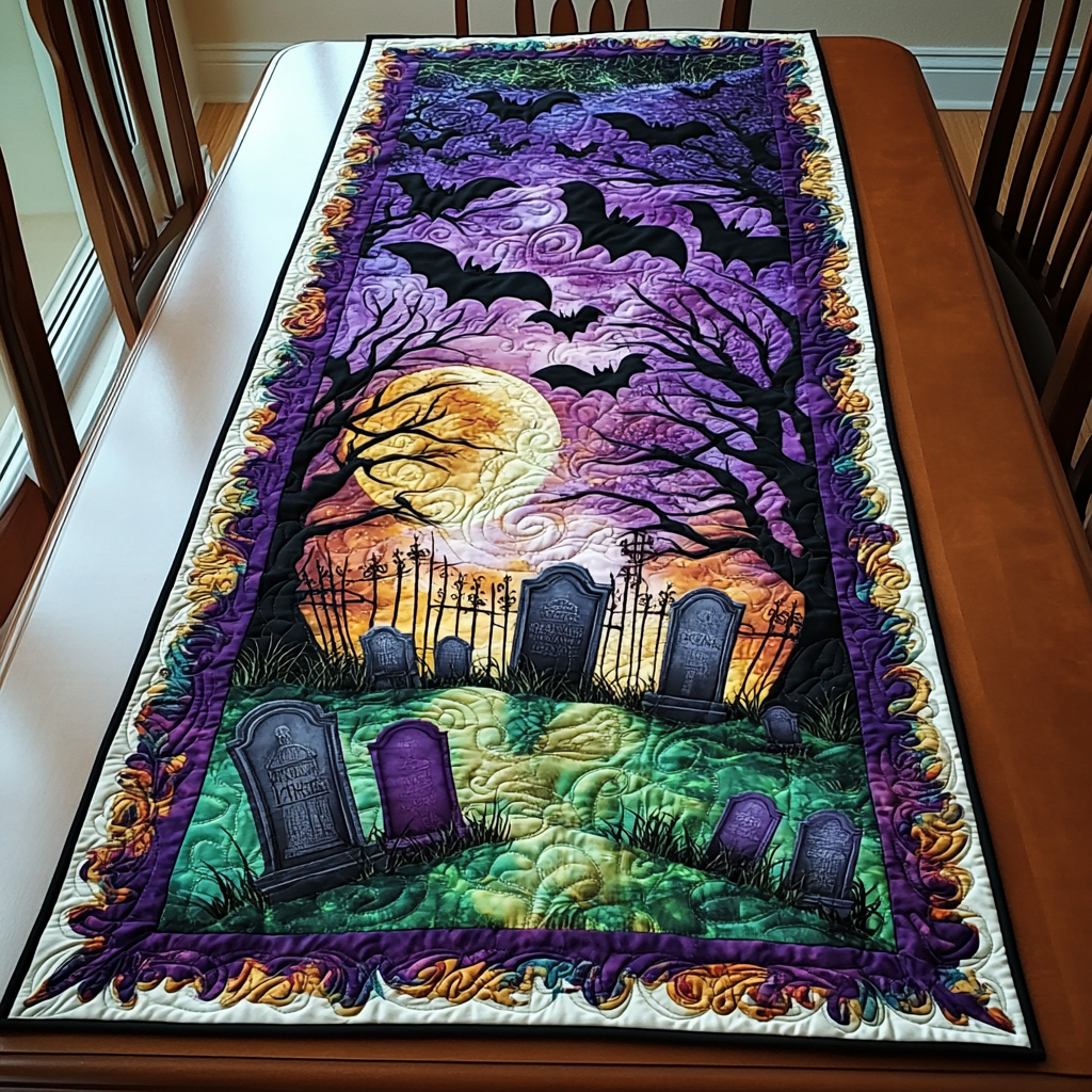 Twilight Flock Quilted Table Runner Spooky Table Runner Dining Room Halloween Decor