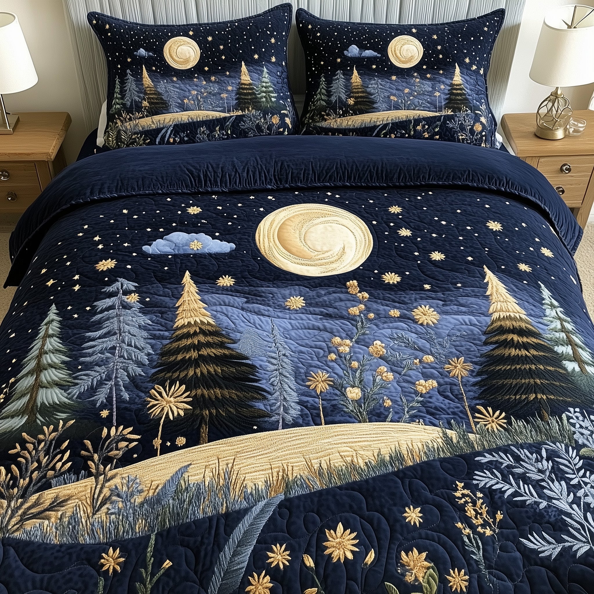 Twilight Forest Meadow Quilted Bedding Set Duvet Cover Bed Sheet Christmas Gift Baskets For Families