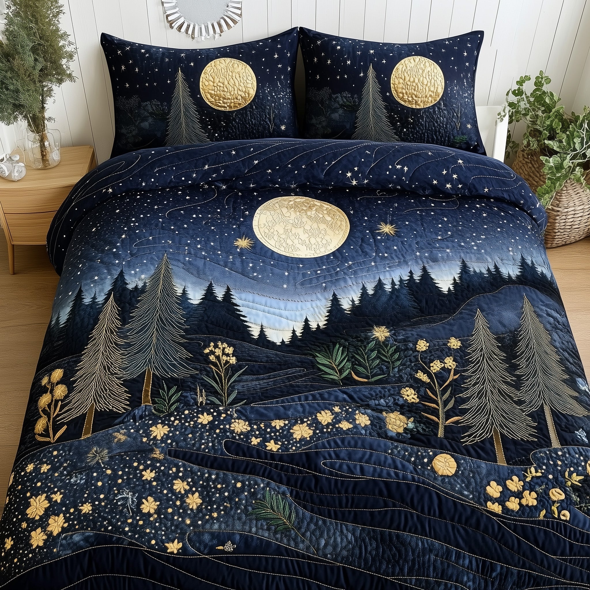 Twilight Forest Meadow Quilted Bedding Set Duvet Cover Bed Sheet Gift Baskets For Families For Christmas