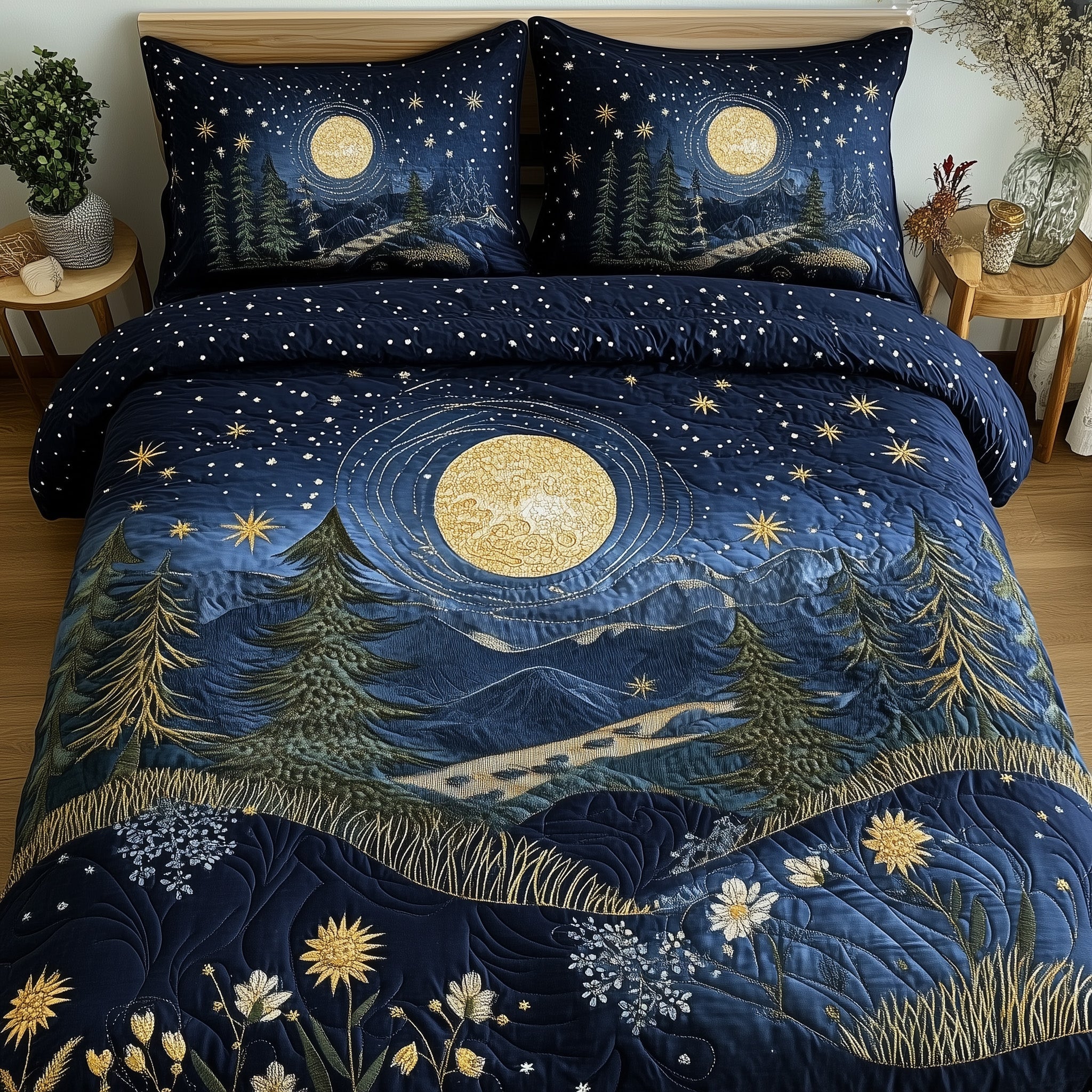 Twilight Forest Meadow Quilted Bedding Set Duvet Cover Bed Sheet Xmas Gifts For Sister In Law