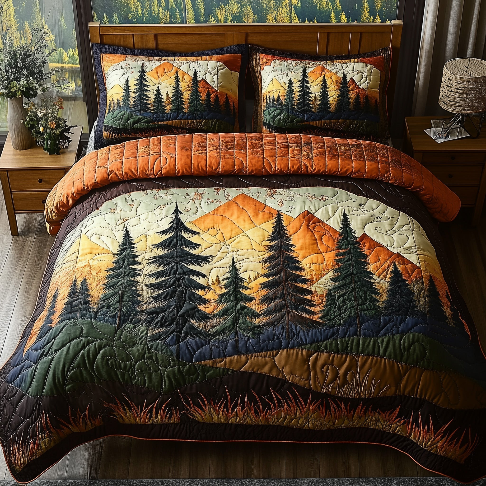 Twilight Forest Quilted Bedding Set Forest Serenity Nature Themed Bedding Gifts