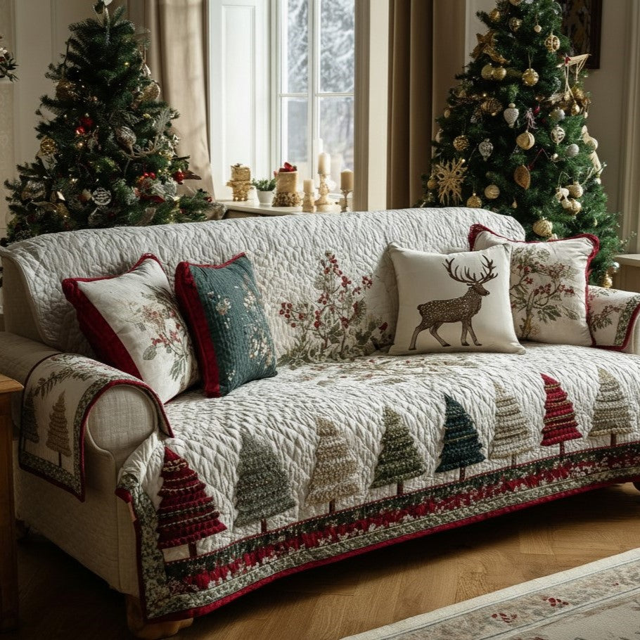 Twilight Forest Quilted Sofa Cover Holiday Living Room Decor Christmas Presents For Her