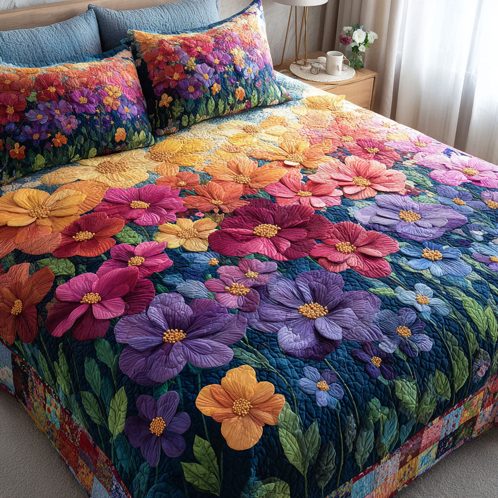 Twilight Garden Quilted Bedding Set Bed Room Decoration Gifts For Flower Enthusiasts