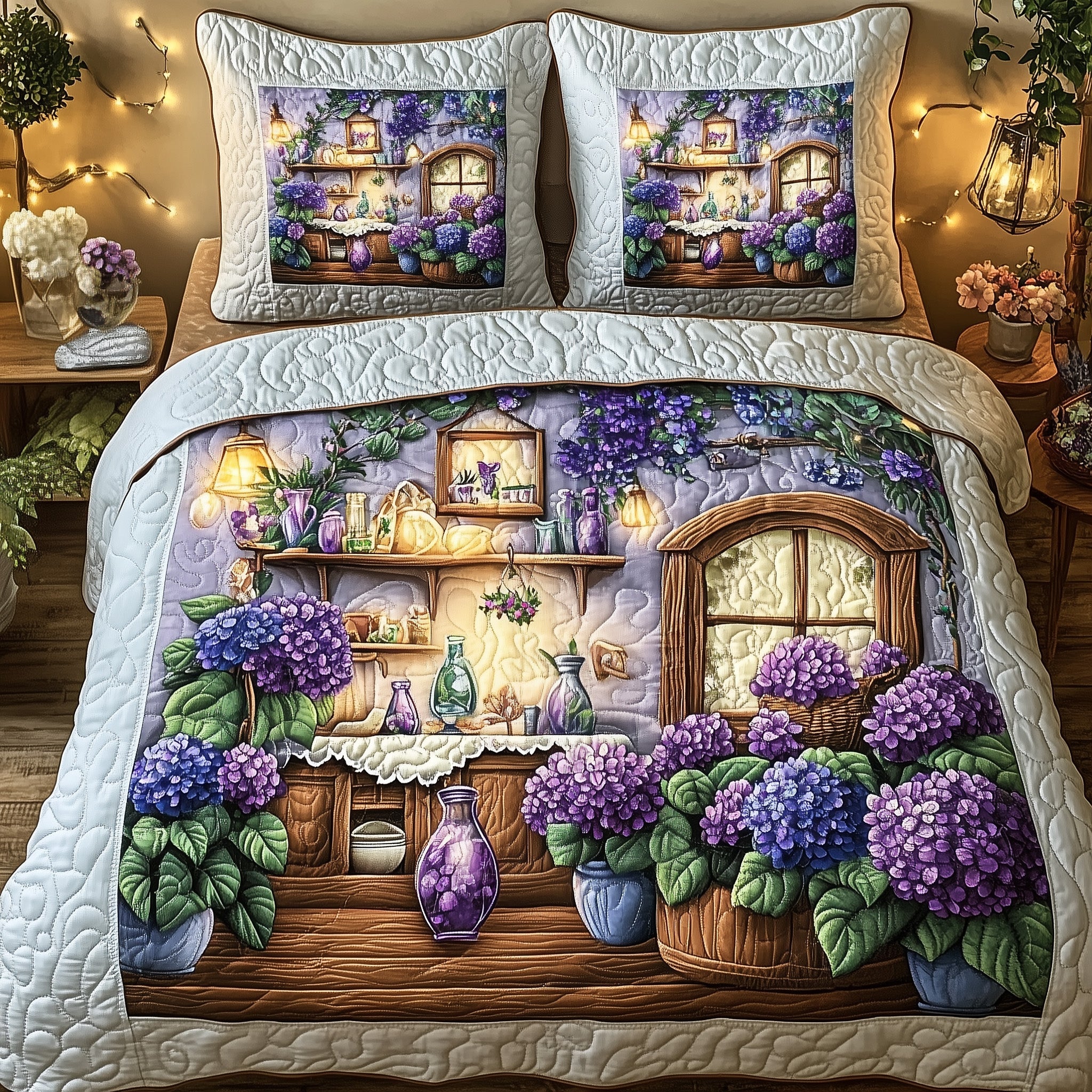 Twilight Garden Quilted Bedding Set Duvet Cover Merchandise Gift For Gardening Lovers