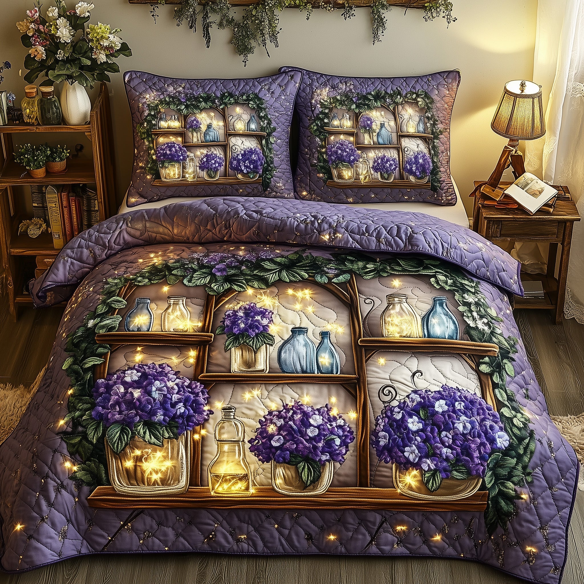 Twilight Garden Quilted Bedding Set Duvet Cover Merchandise Great Gifts For Plant Lovers