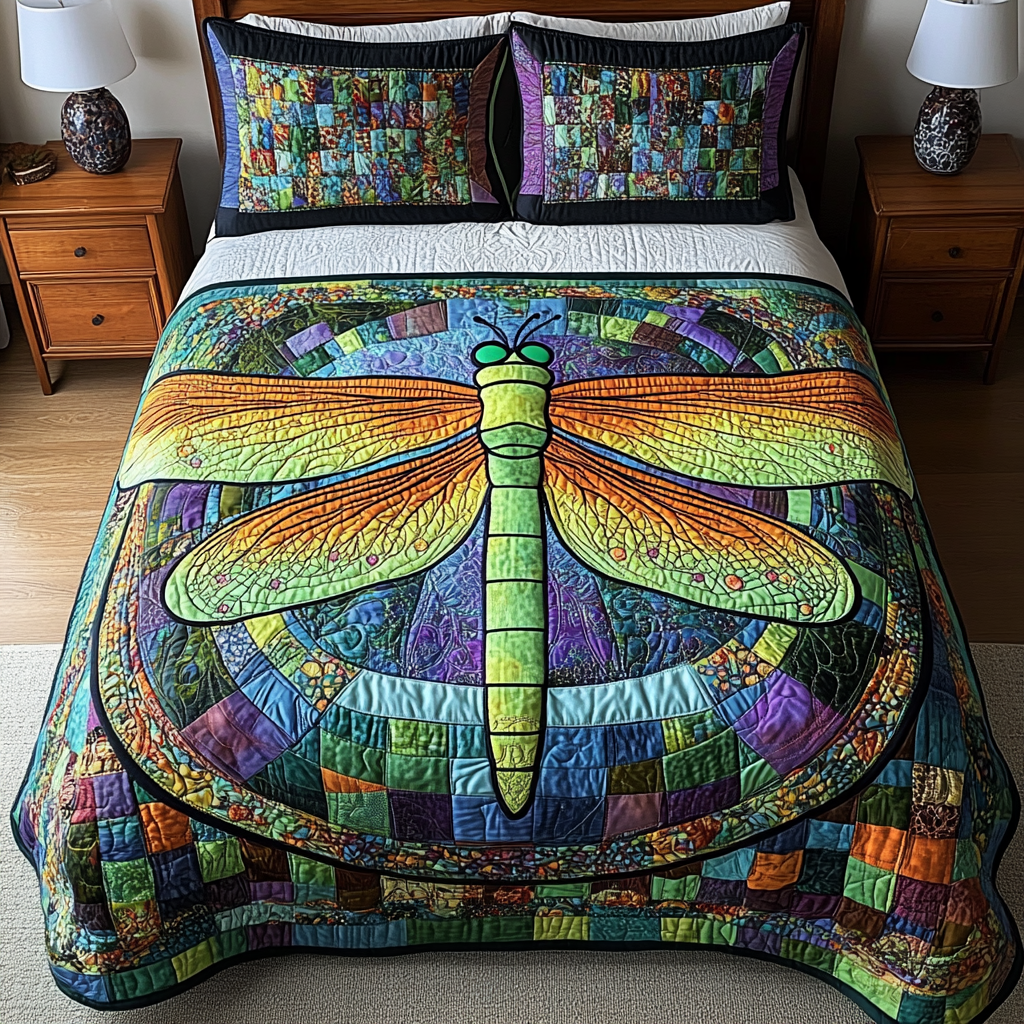 Twilight Glider Quilted Bedding Set Holiday Season Duvet Cover Set Dragonfly Gift For Adults