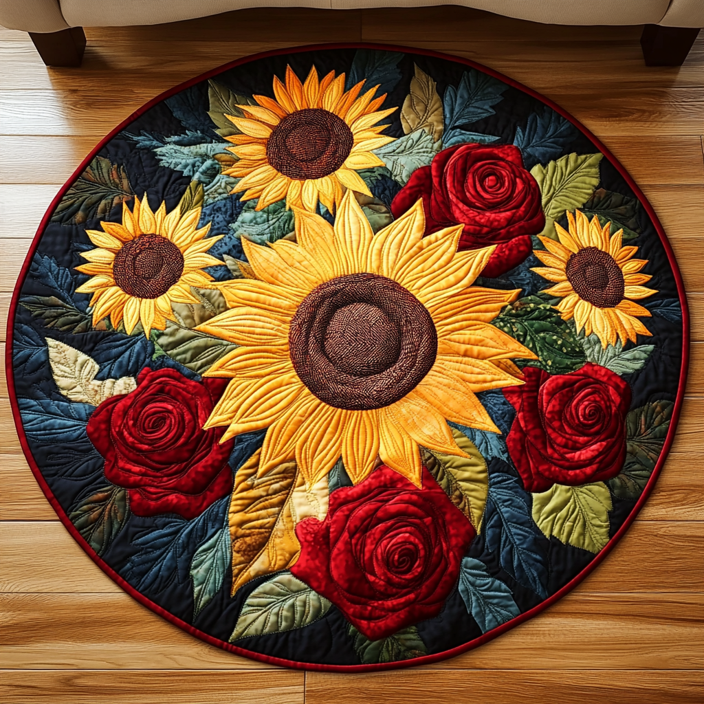 Twilight Gold Quilted Round Mat Door Entrance Decor Sunflower Birthday Gifts