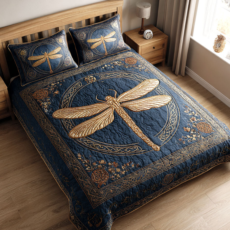Twilight Grace Quilted Bedding Set Cozy Bedroom Decor Novelty Dragonfly Gifts