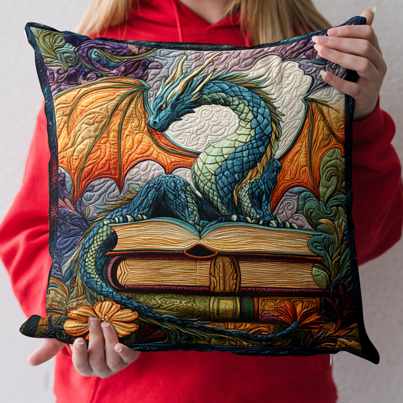 Twilight Guardian Quilted Pillow Case Fantasy Themed Animal Home Decor Dragon Lover Gifts
