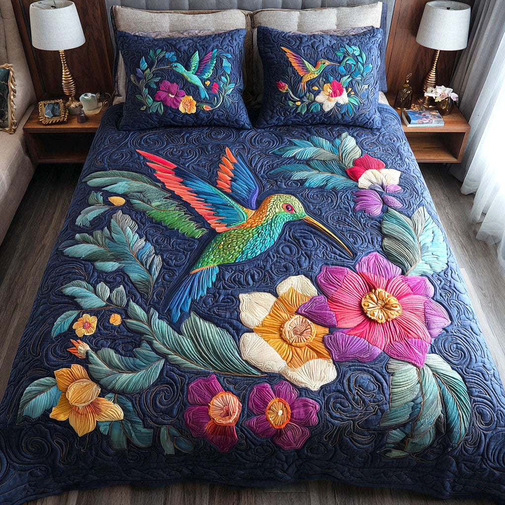 Twilight Hummingbird Quilted Bedding Set Cute Room Decor Hummingbird Themed Gifts
