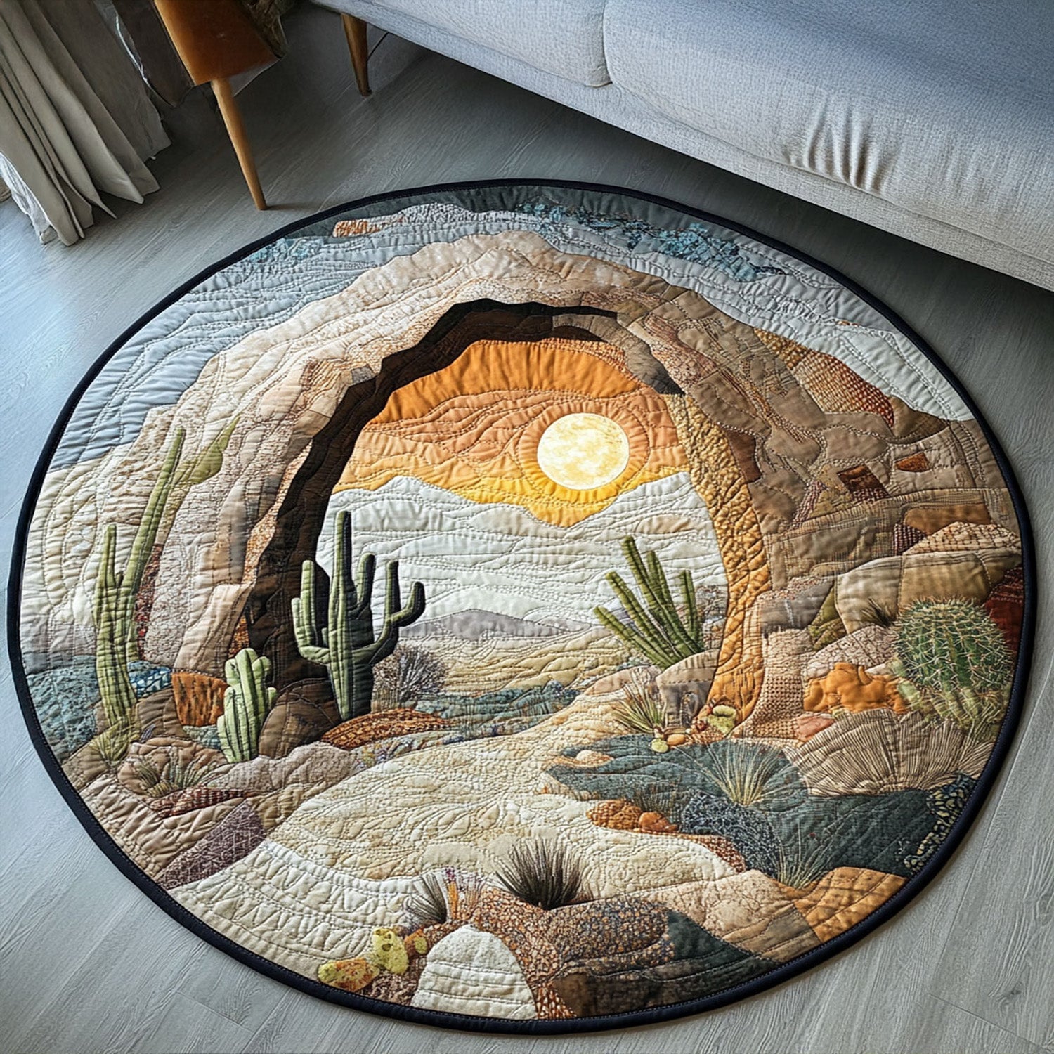 Twilight in the Desert Quilted Round Mat Front Door Decor Gift For Cattle Rancher