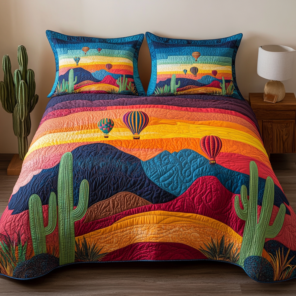 Twilight Lift Quilted Bedding Set Cozy Bedroom Decor Gifts For Cactus Lovers