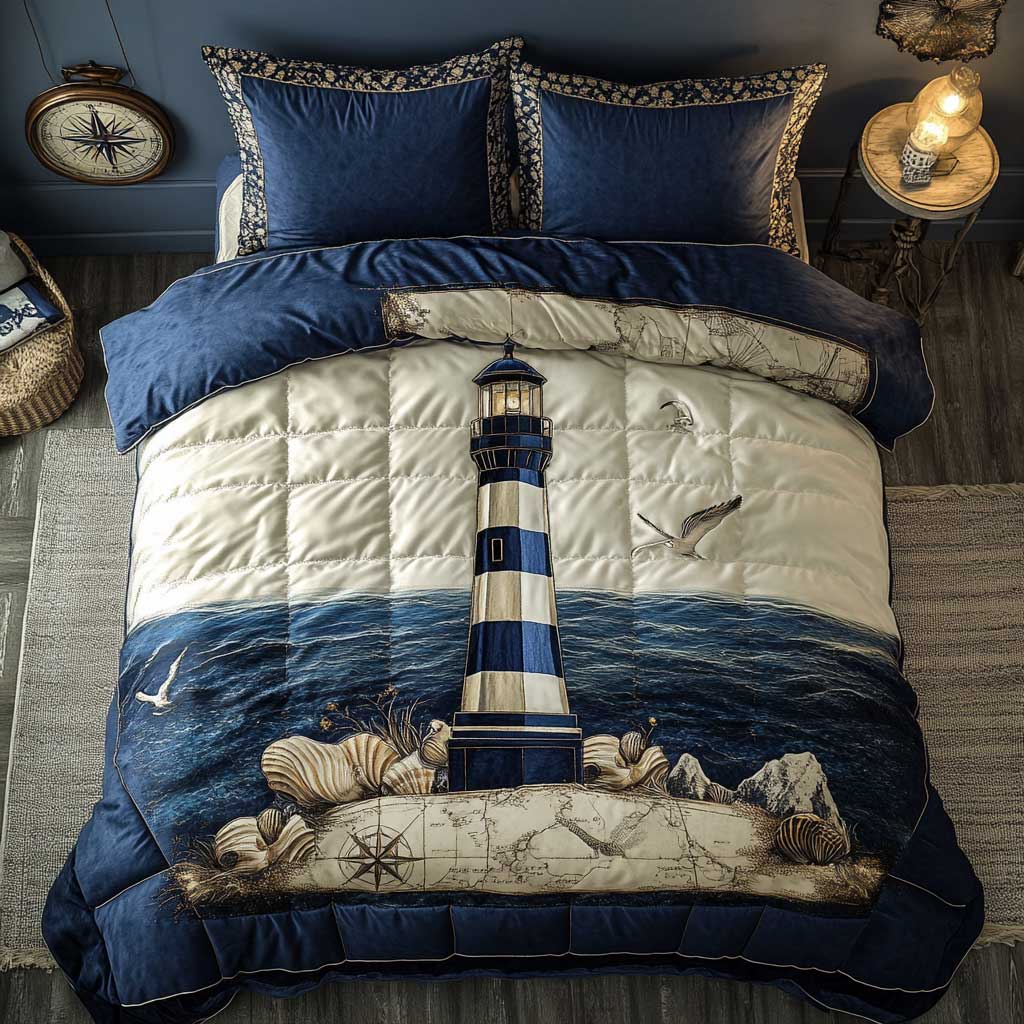 Twilight Lighthouse Quilted Bedding Set Duvet Cover Bedspread Gifts For Family