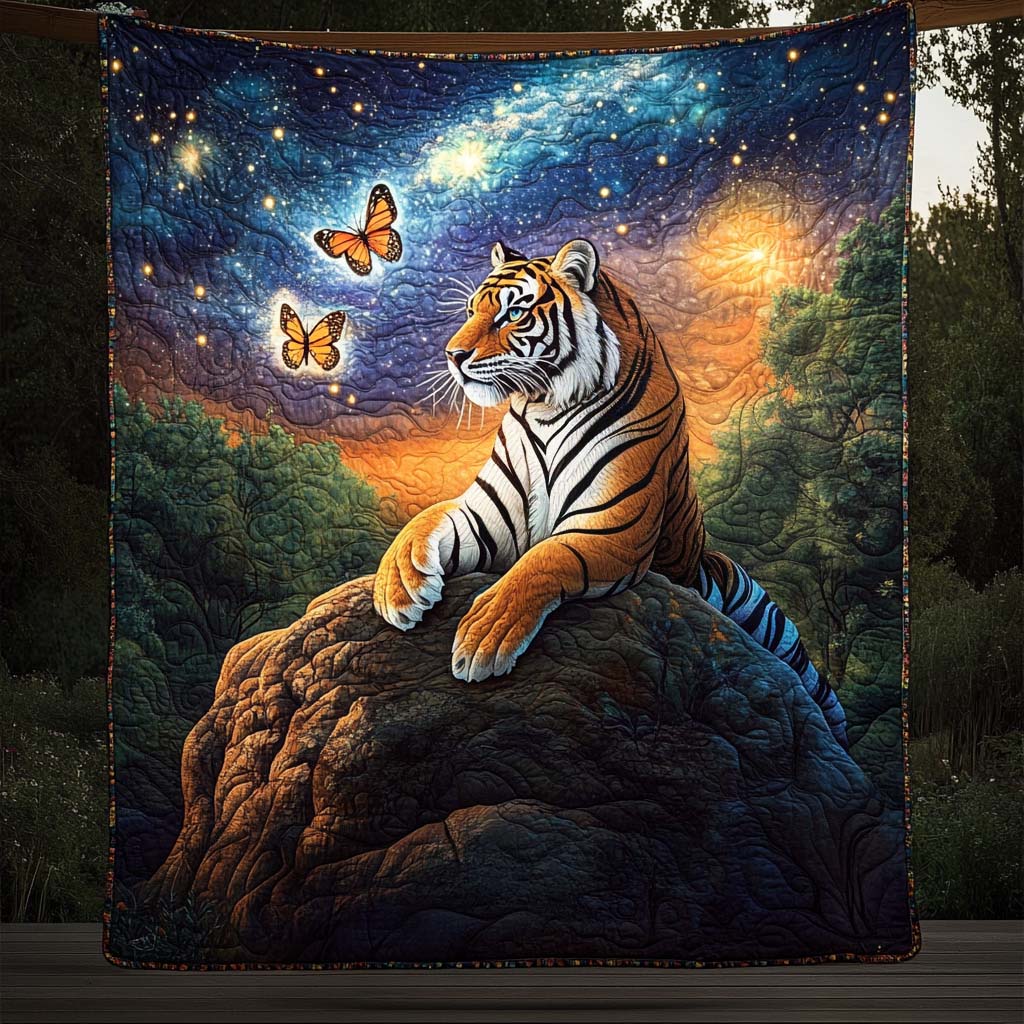 Twilight Majesty Quilted Blanket  Tiger Blanket Unique Gift For Friend