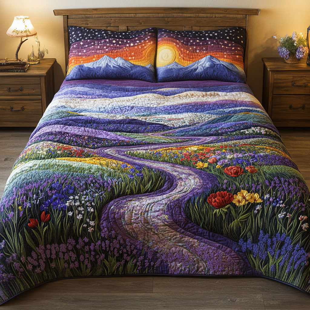 Twilight Meadow Quilted Bedding Set Bed Room Decoration Flower Lavender Presents
