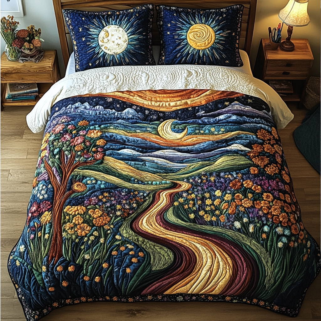 Twilight Meadow Quilted Bedding Set Stylish Bedding Merch Gift for Home Lovers