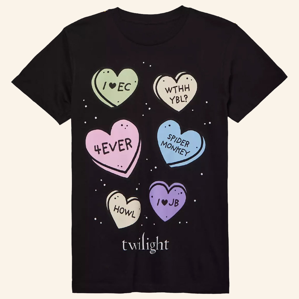 Twilight Merch Saga Candy Hearts Black T-Shirt Gifts Ideas For Her