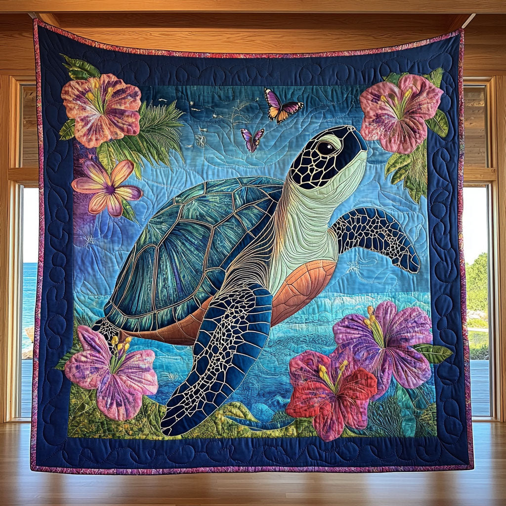 Twilight Ocean Turtle Quilt Luxury Quilt Blanket Gift for Elegant Interiors
