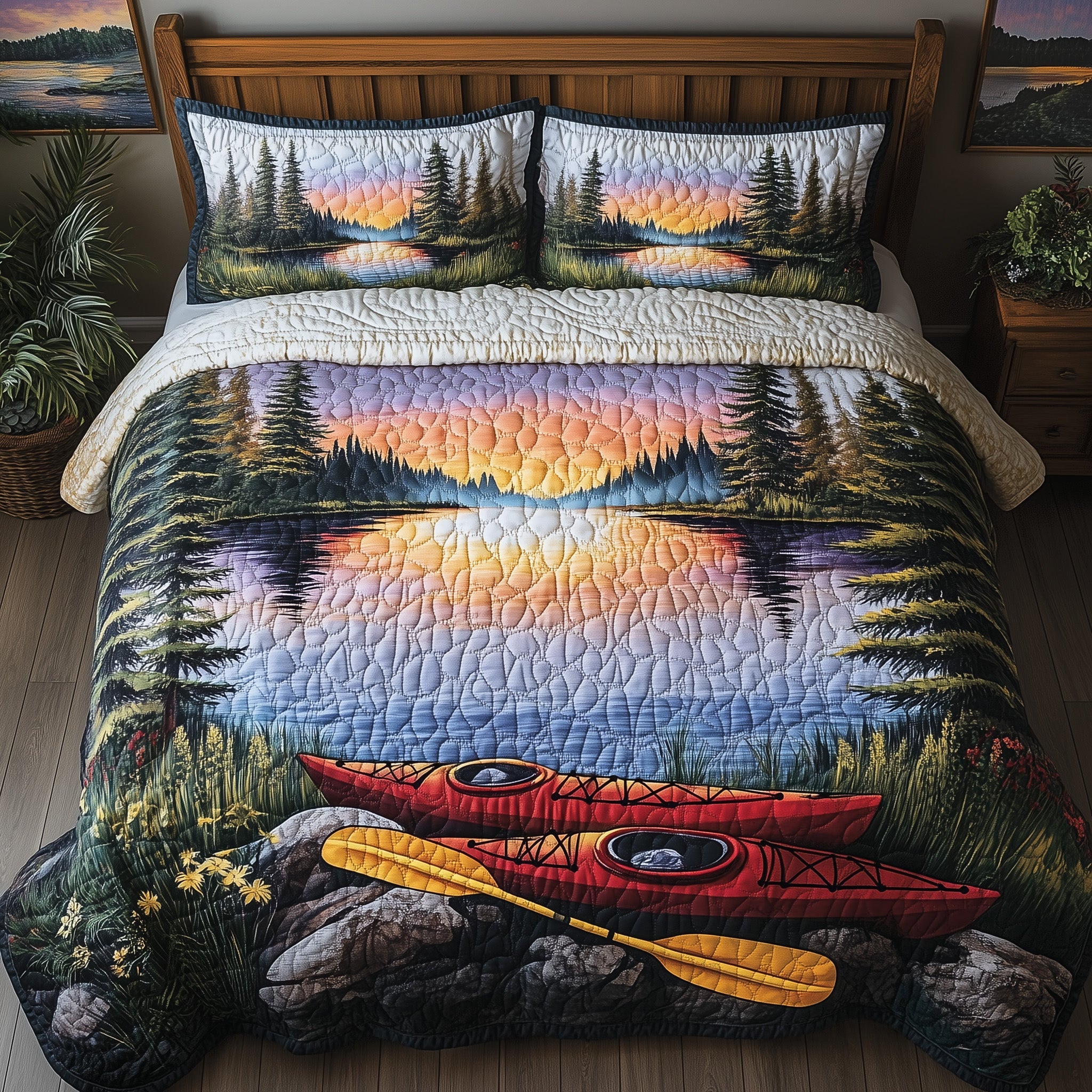 Twilight Paddling Quilted Bedding Set Duvet Cover Merchandise Kayak Fishing Gifts