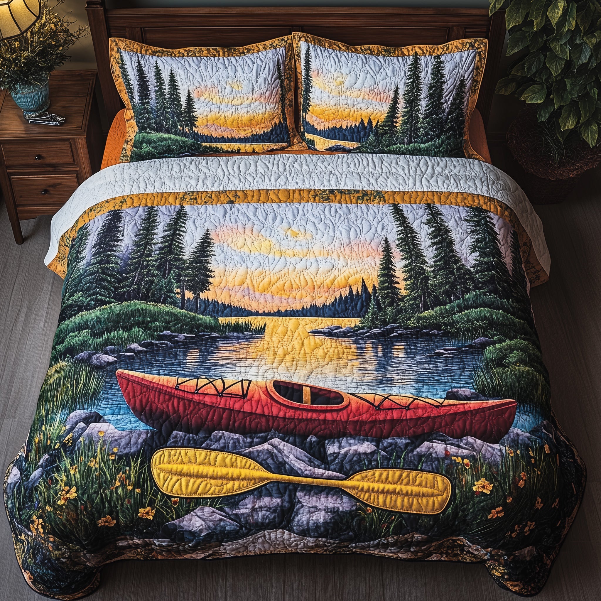 Twilight Paddling Quilted Bedding Set Duvet Cover Merchandise Kayaking Gifts For Dad