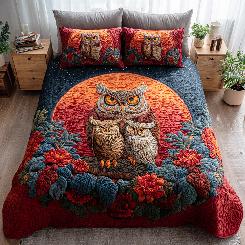 Twilight Perch Quilted Bedding Set Luxury Duvet Cover Set for Elegant Bedroom Decor