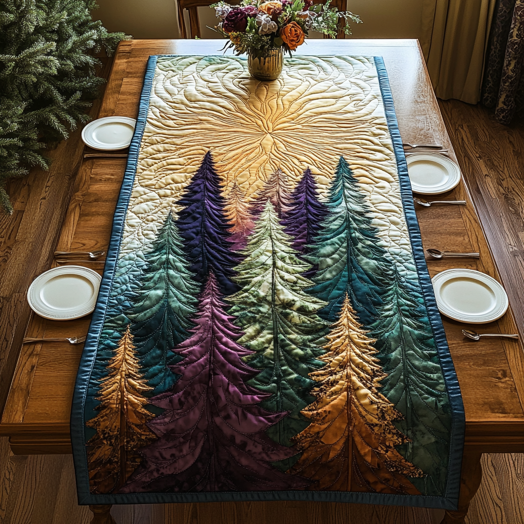 Twilight Pines Quilted Table Runner Dining Table Decor Ideas Christmas Gifts For Nature Lovers
