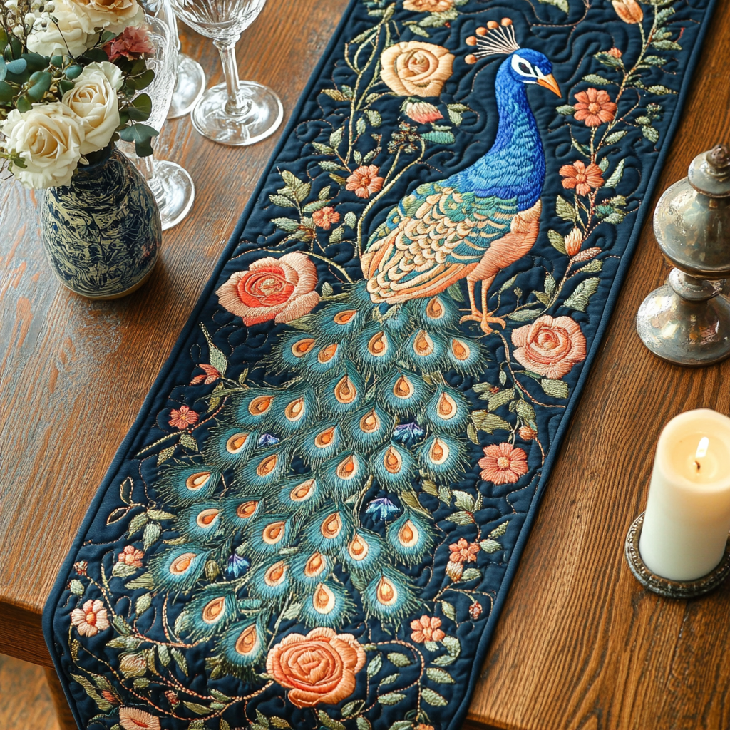 Twilight Plumage Quilted Table Runner Dining Table Decor Awesome Peacock Gift Ideas