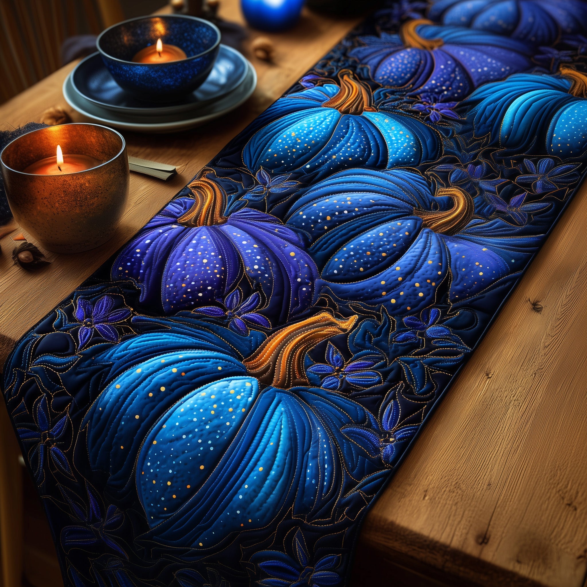 Twilight Pumpkin Quilted Table Runner Festive Table Runner for Dining Table