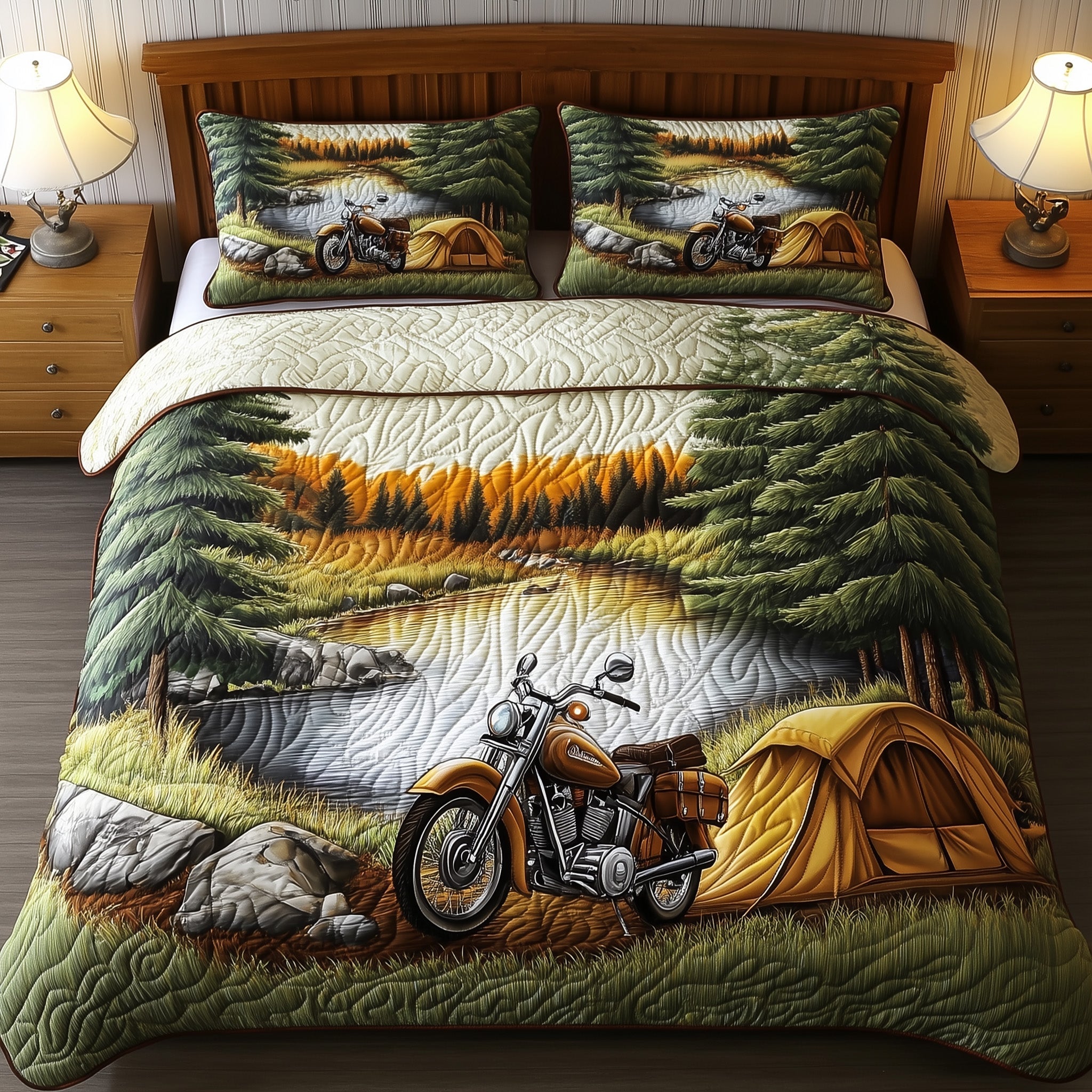 Twilight River Dreams Quilted Bedding Set Duvet Cover Merchandise Best Gift For Motorcycle Enthusiast