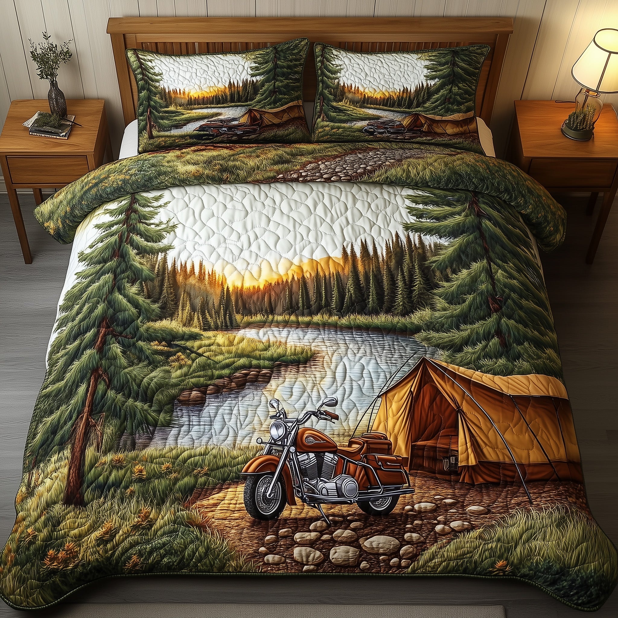 Twilight River Dreams Quilted Bedding Set Duvet Cover Merchandise Motorbike Themed Gifts