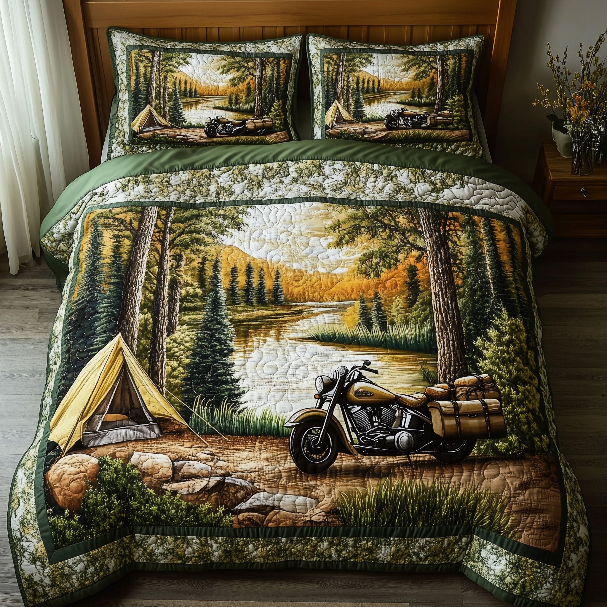 Twilight River Dreams Quilted Bedding Set Duvet Cover Merchandise Motorcycle Christmas Gifts