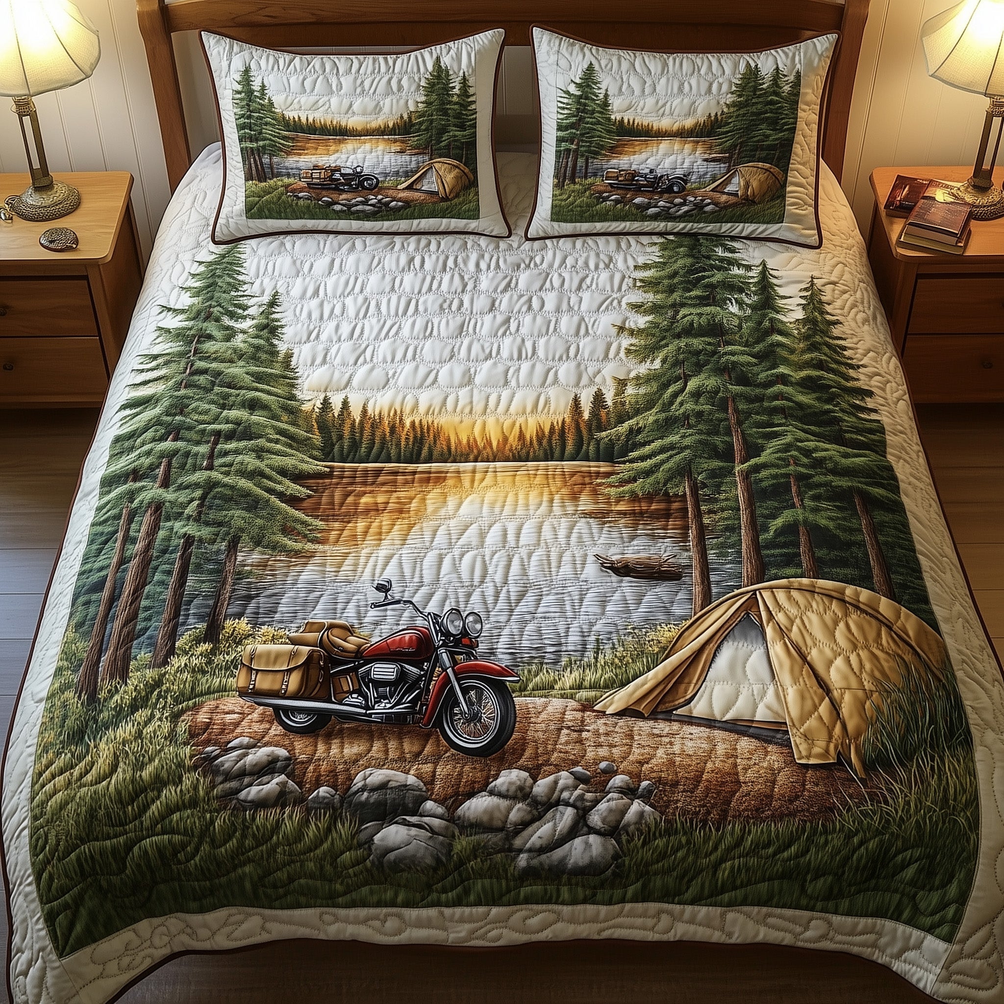 Twilight River Dreams Quilted Bedding Set Duvet Cover Merchandise Motorcycle Gift Ideas For Him