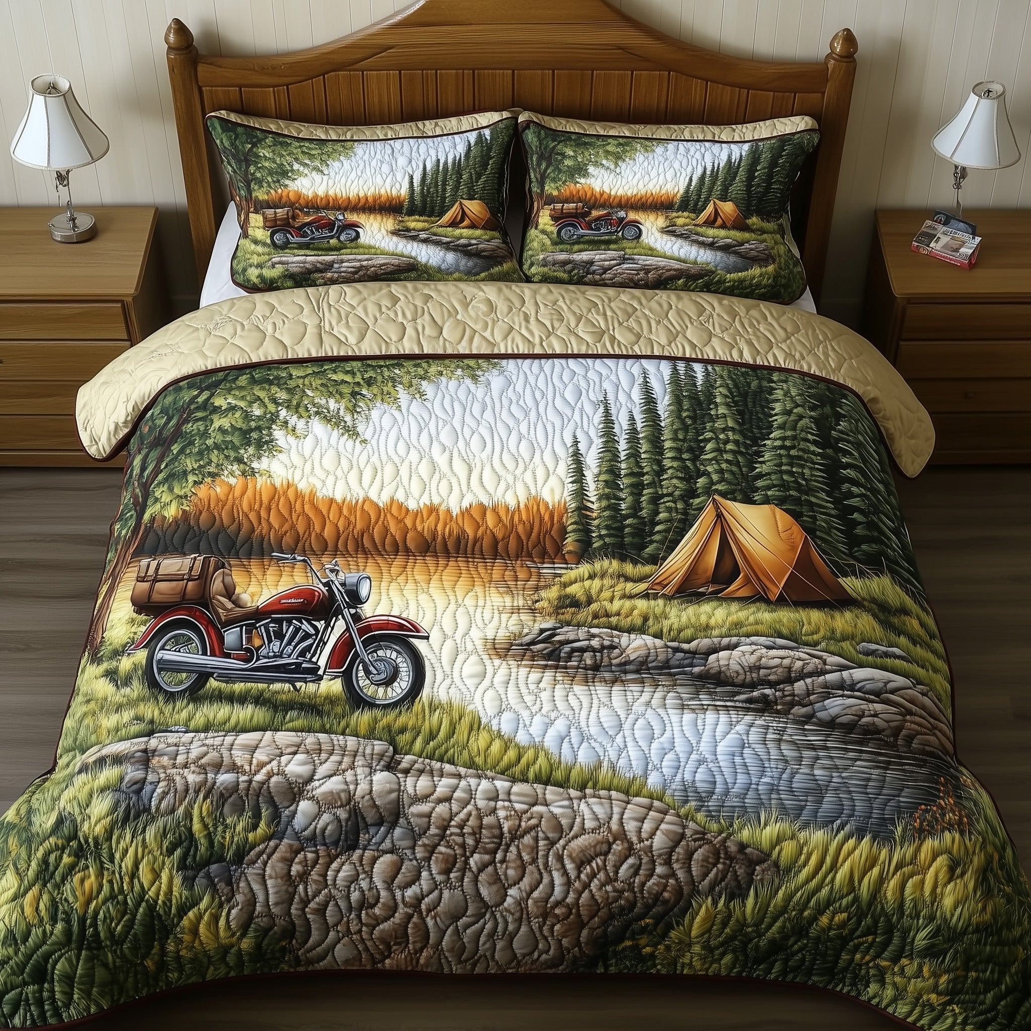 Twilight River Dreams Quilted Bedding Set Duvet Cover Merchandise Motorcycle Gifts For Him