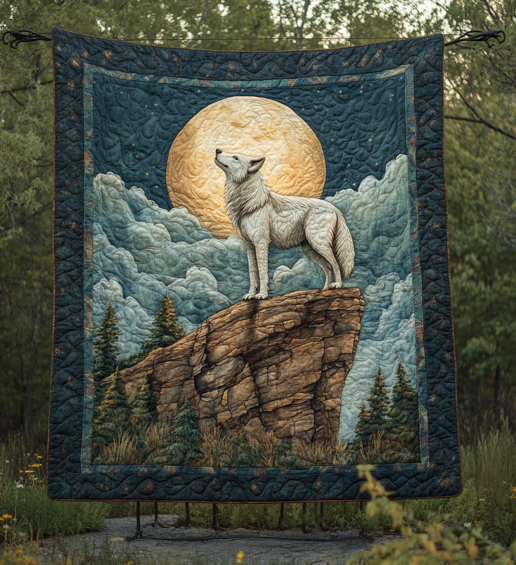 Twilight Sentinel Quilted Blanket Unique Wolf Blanket Presents For Wolf Lovers